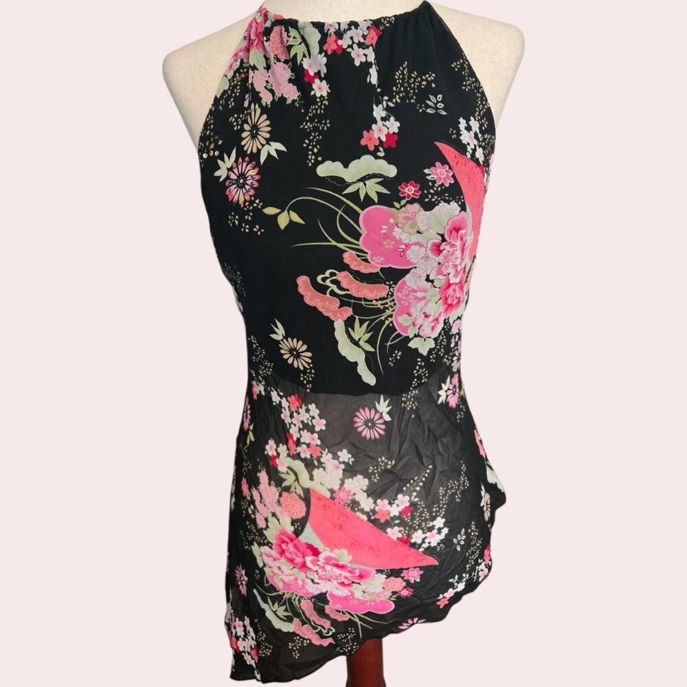 Y2k black floral asymmetrical open